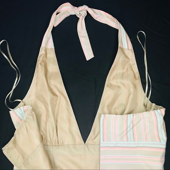 Tommy Bahaha Silk Neutral Striped Halter Dress - Picture 8 of 14